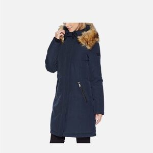 Sam Edelman Navy Blue Parka Heavy Puffer Coat with Faux Fur Trim